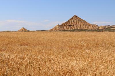 Con los cereales a los pies de estas formaciones, parecen pirámides en Egipto