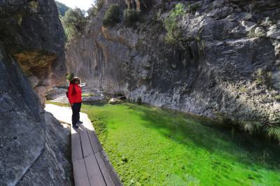 Preciosa poza de aguas verdes en el río Matarraña