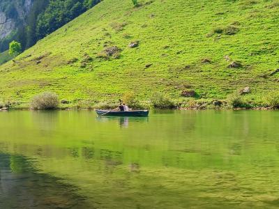 Una barca navegando por el al lago Seealpsee